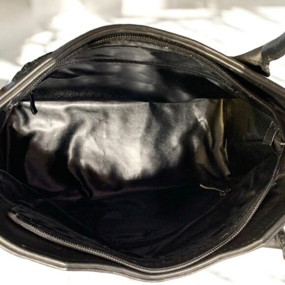 Sergio Gutierrez SG Liquid Metal Black Leather Tote Bag Italy Silver Mesh Chic - Picture 6 of 13